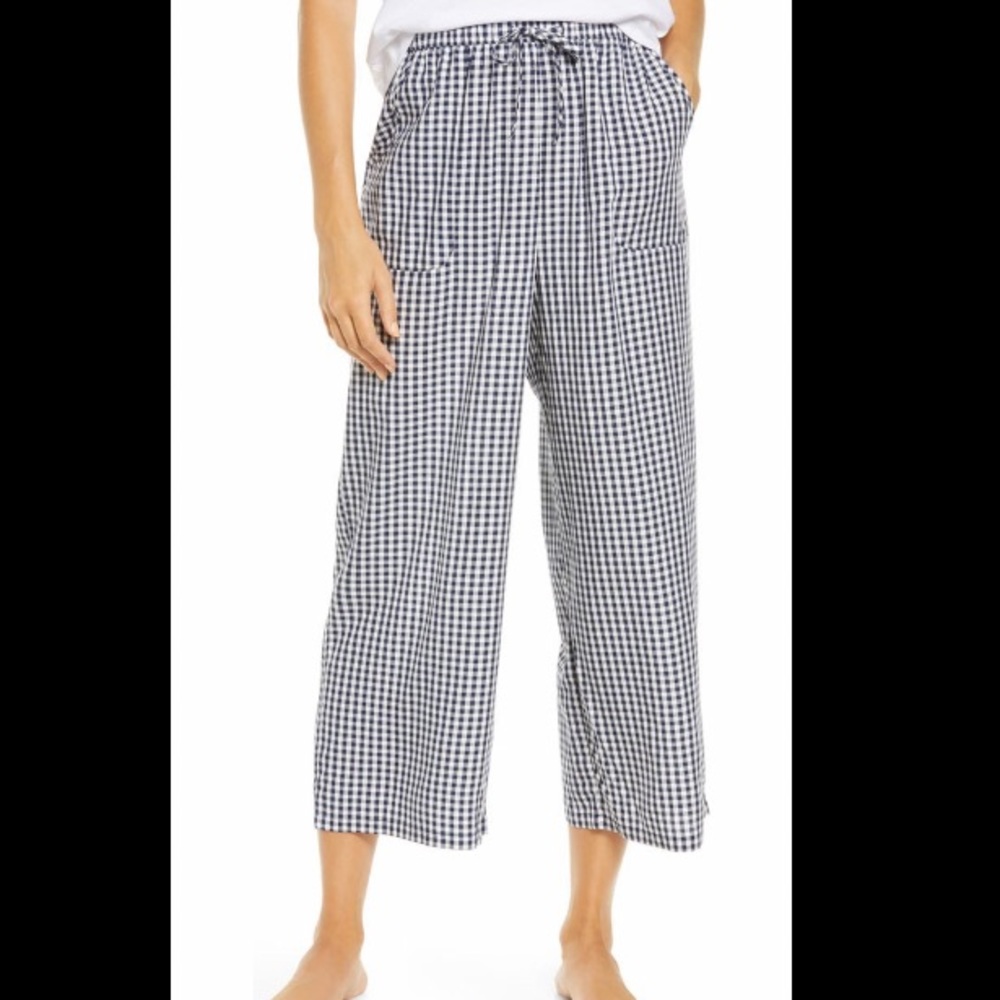 Blue and white linen pajama pants